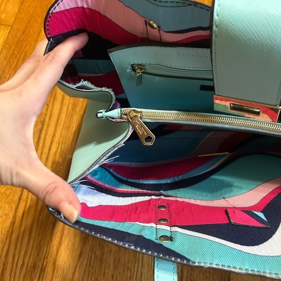 Trina Turk satchel purse bag, mint/turquoise, Pre owned And Flawed - Picture 7 of 11